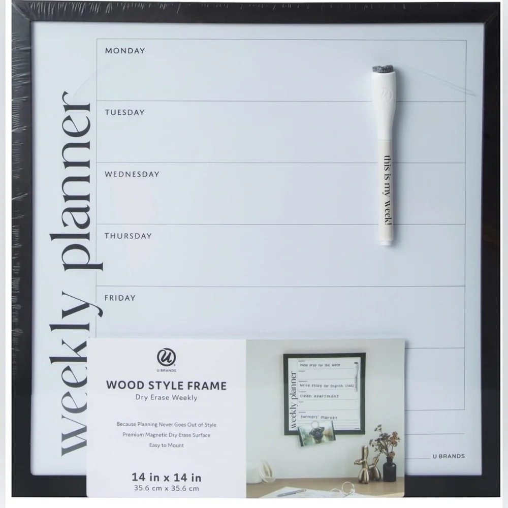 Black or Light Wood Weekly Dry Erase Wall Planner